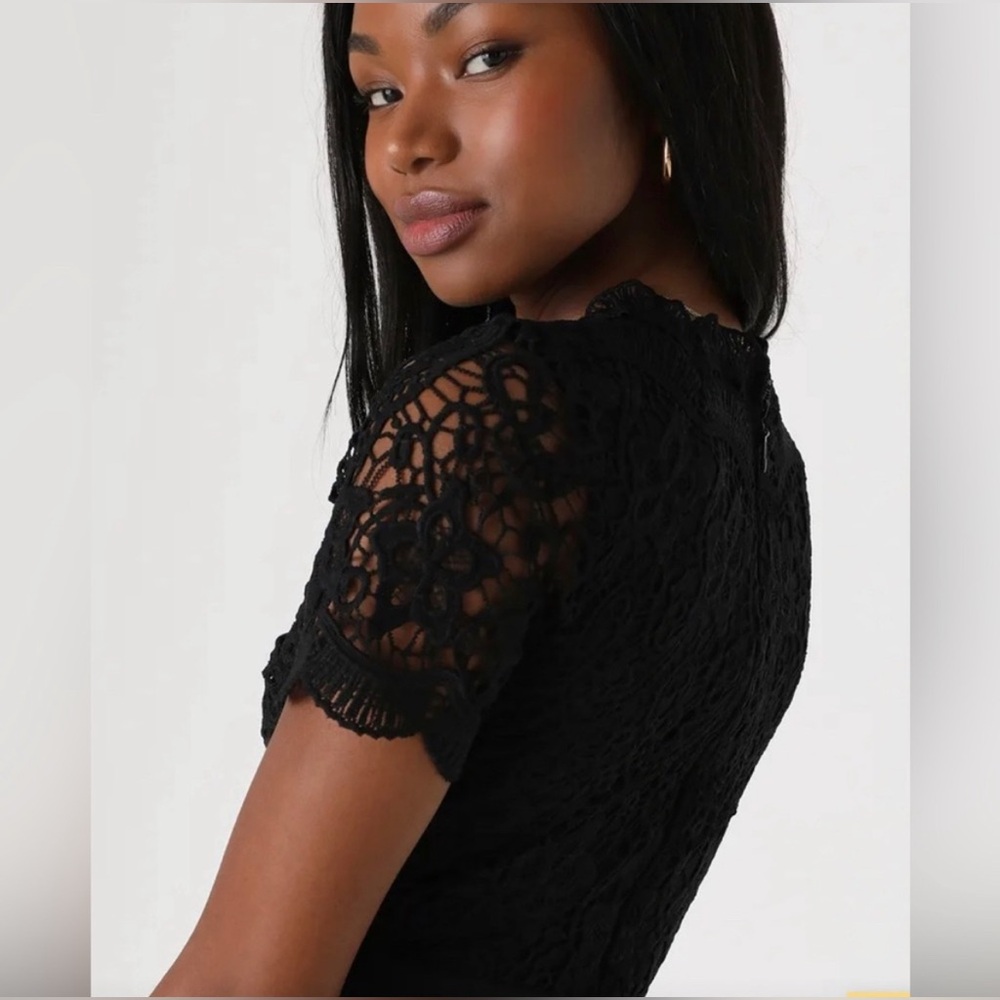New! Lulu’s Angel in Disguise Lace Skater Dress Solid Black LBD Size XL - Picture 3 of 15